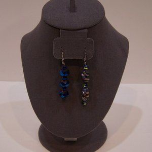 Lot of 2 Iridescent Drop Dangle Earrings Retro Multi- Color